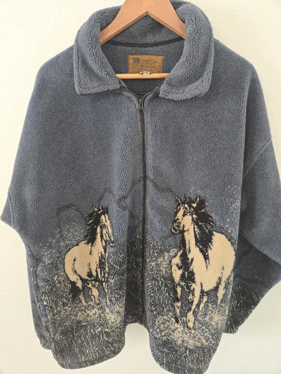 Vintage Bear Ridge Outfitters Fleece Jacket Wild Horses Mens XL Front Back Desig - Picture 3 of 7